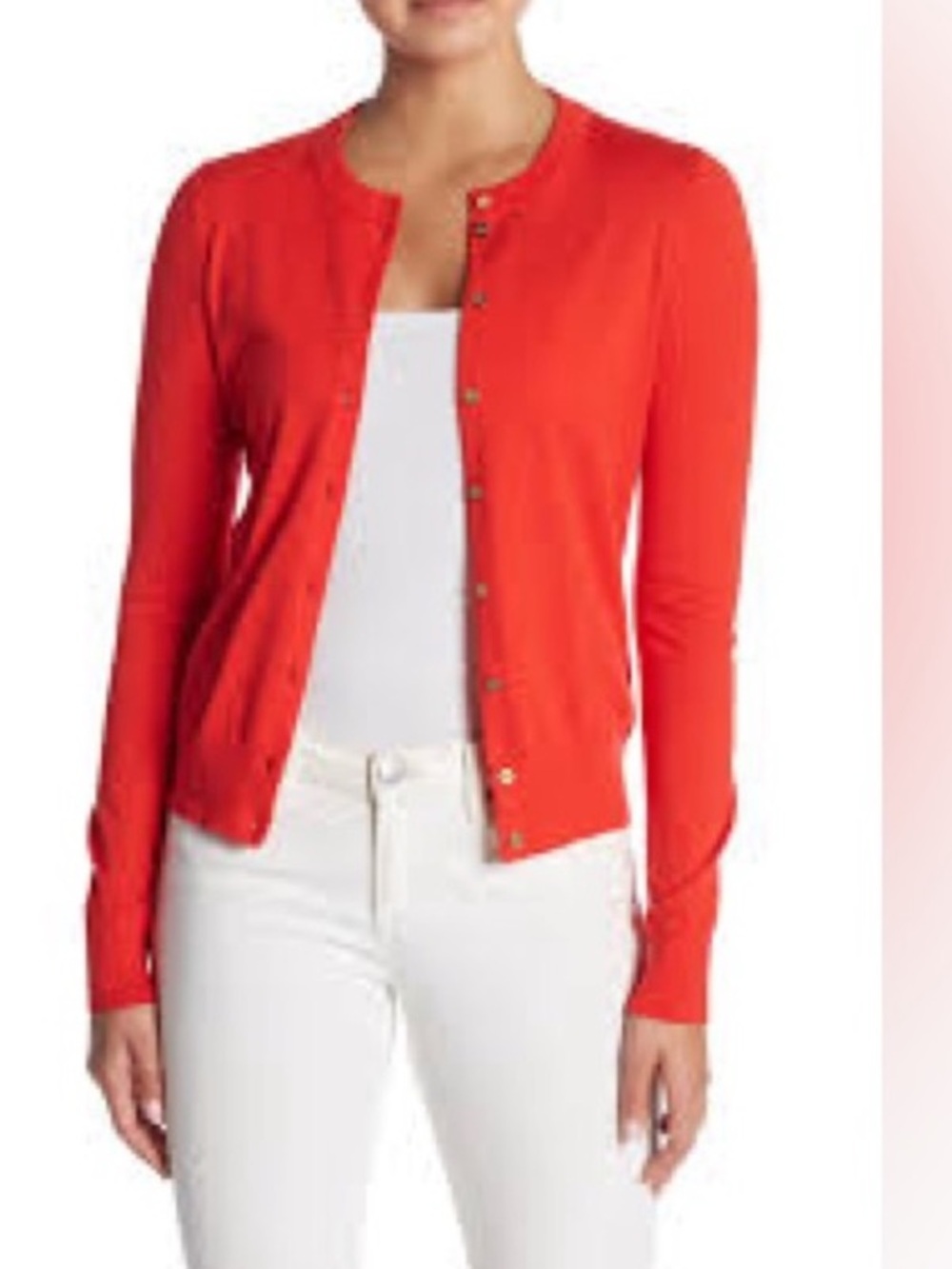 I.Crew Poppy Merino Wool Gold Button  Red Button Cardigan Sweater